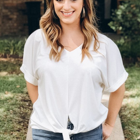 Tie Front White Top - Picture 3 of 3